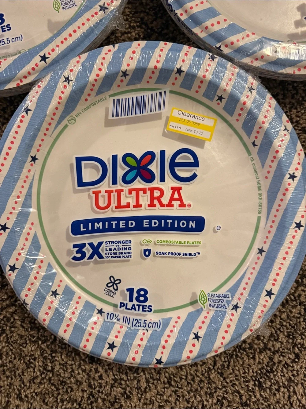 Paper Plates - Patriotic Stripe - 3 sets of 18 plates each